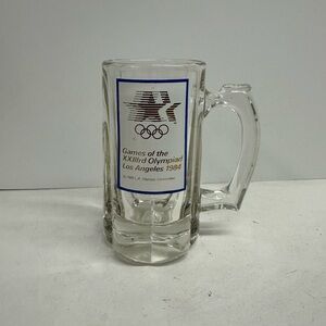 Vintage 6” Inch 1984 Los Angeles Olympics Huge Glass Beer Mug Stein (Soccer Gold